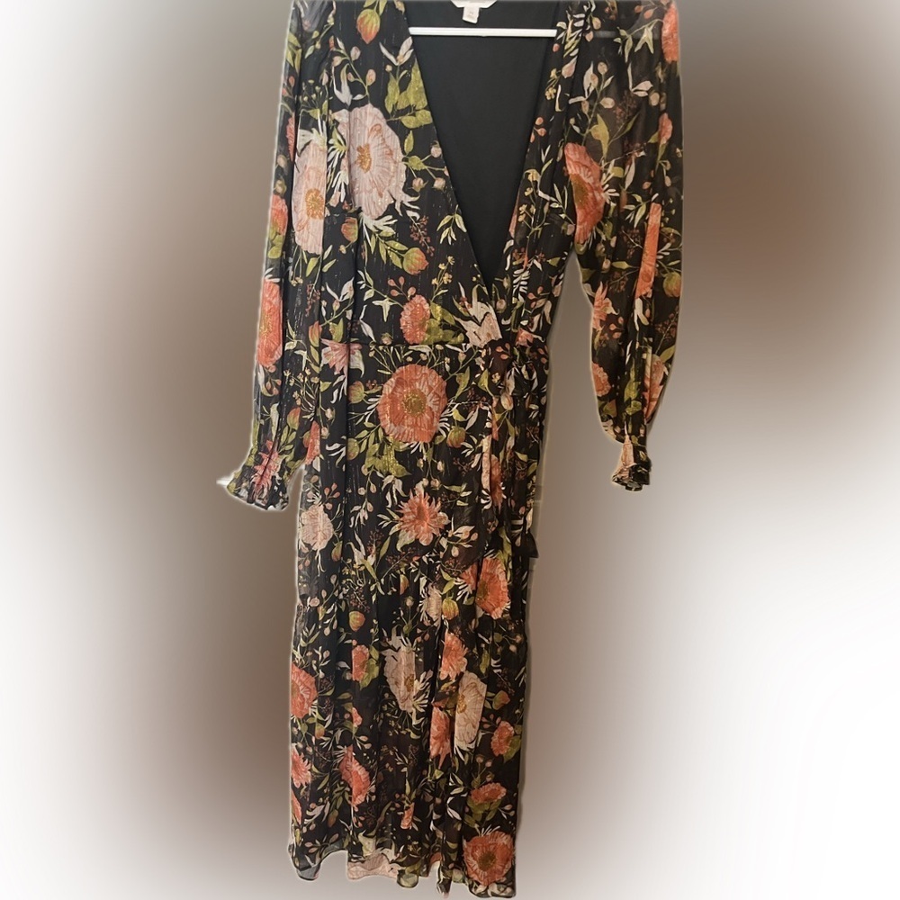 LC Lauren Conrad Dress with Tie at waist, Ruffle Hem Side Slit Women’s Medium M - Picture 4 of 6